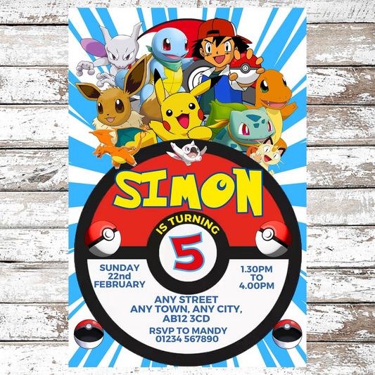 10 Personalised Pokemon Party Invitations With Envelopes