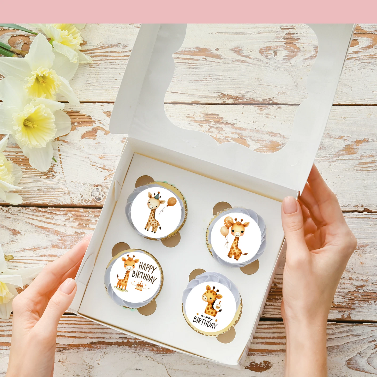 Giraffe Happy Birthday Pre-Cut Edible Wafer Cupcake Toppers Pack Of 24