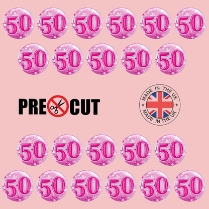 50th Happy Birthday Pink Pre-Cut Edible Wafer Cupcake Toppers Pack Of 22