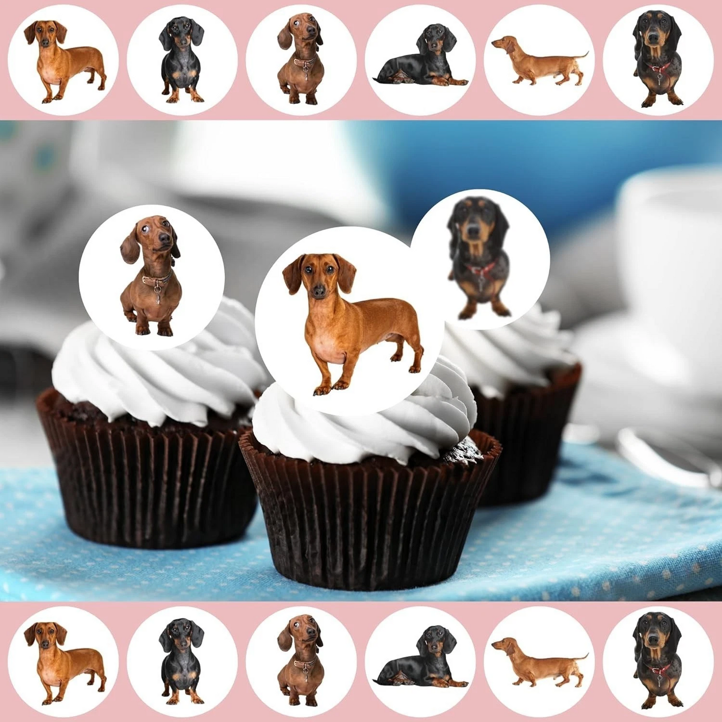 Dachshund Dog Pre-Cut Edible Wafer Cupcake Toppers Pack Of 24