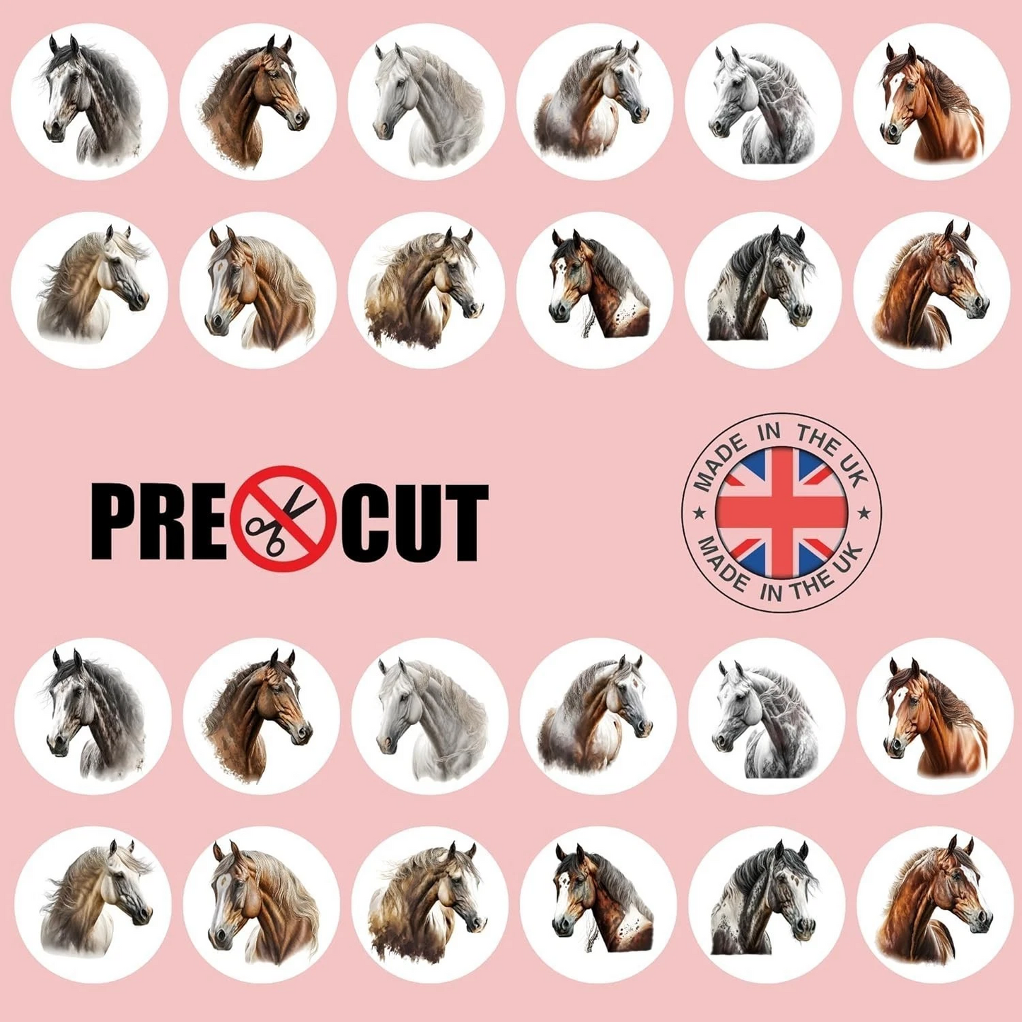 Horse Equestrian Pre-Cut Edible Wafer Cupcake Toppers Pack Of 24