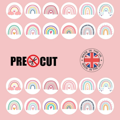 Boho Rainbow Pre-Cut Edible Wafer Cupcake Toppers Pack Of 24