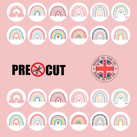 Boho Rainbow Pre-Cut Edible Wafer Cupcake Toppers Pack Of 24