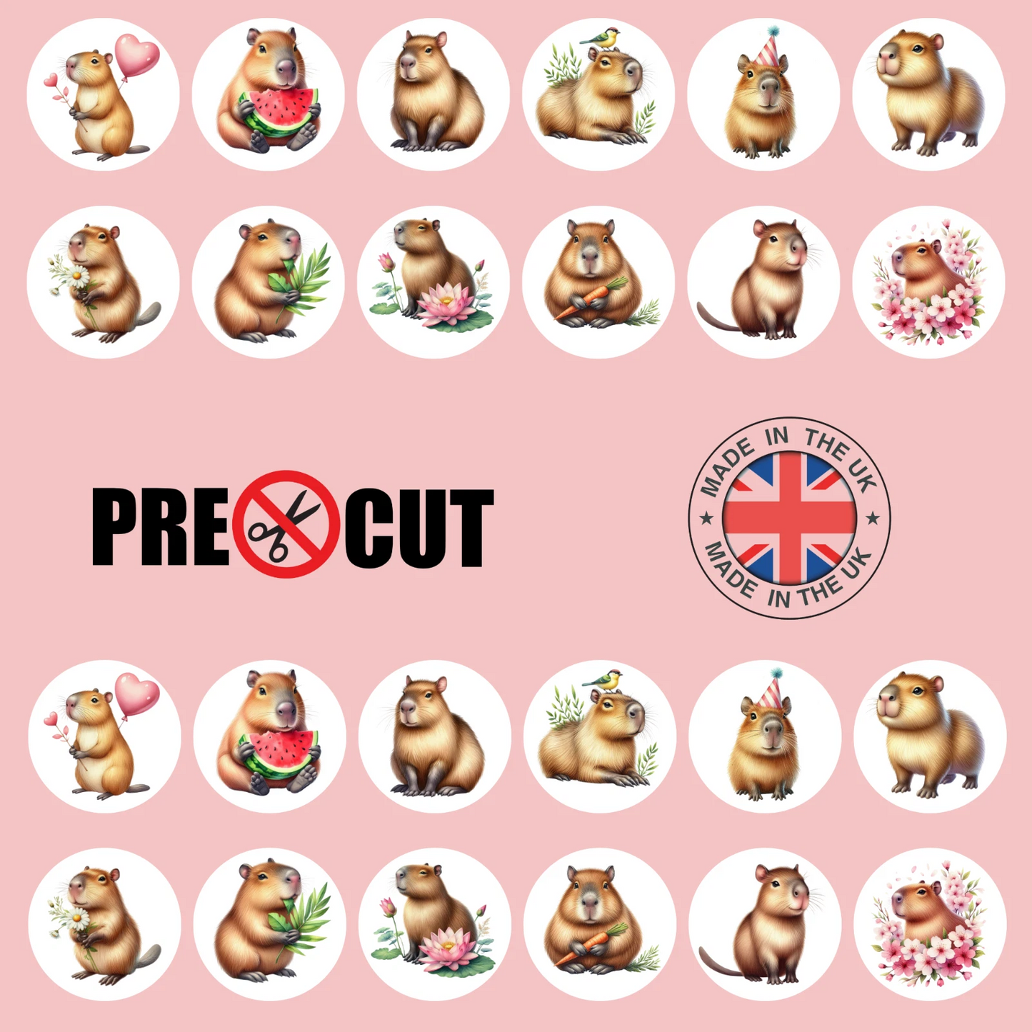 Capybara Pre-Cut Edible Wafer Cupcake Toppers Pack Of 24