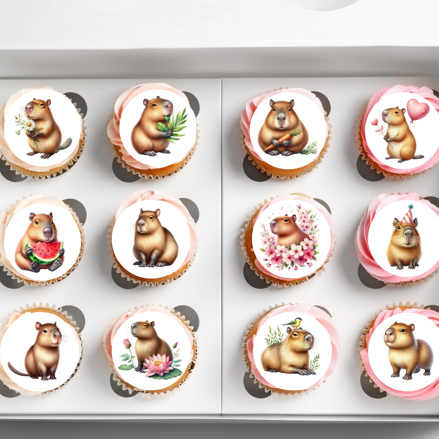 Capybara Pre-Cut Edible Wafer Cupcake Toppers Pack Of 24