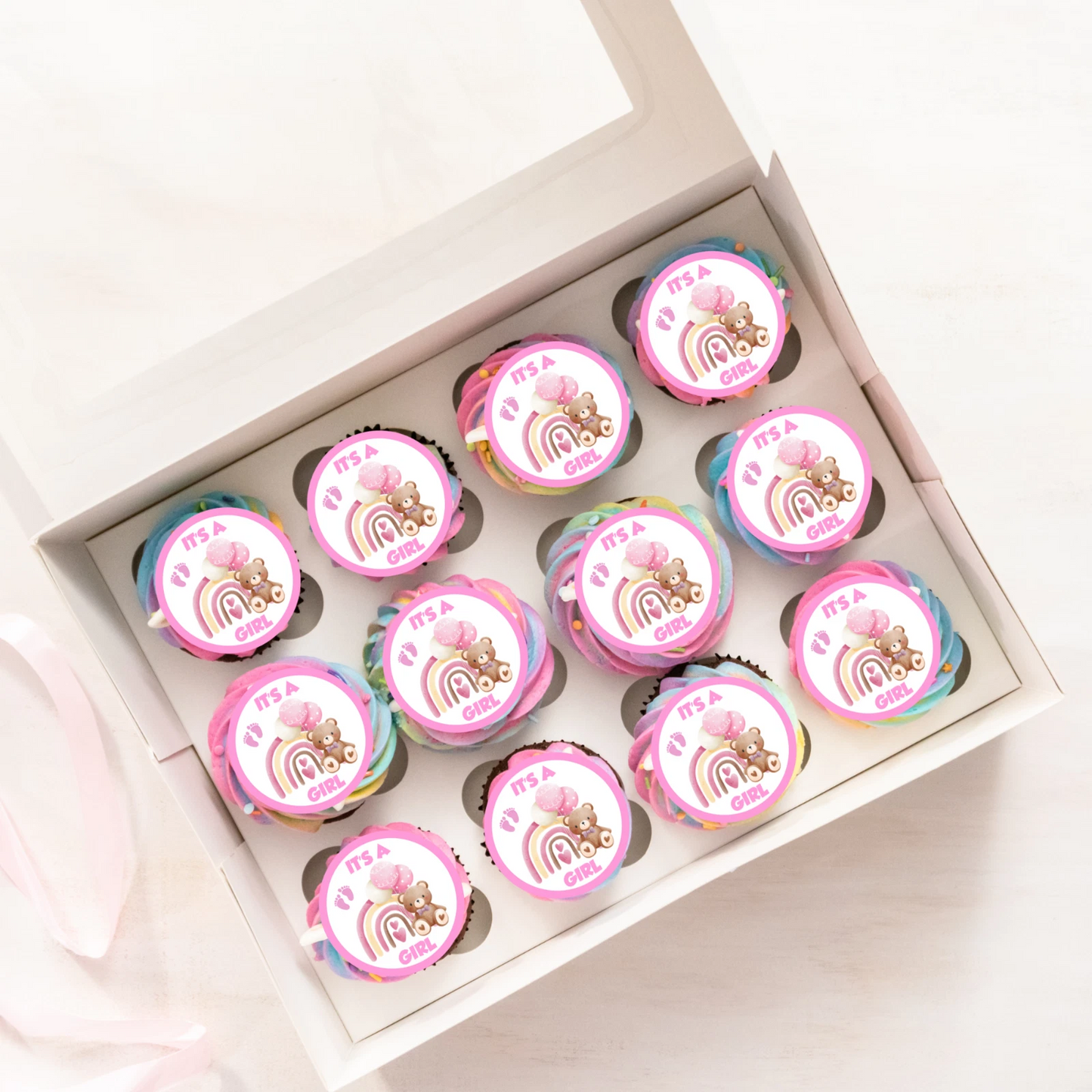 It's A Girl Baby Shower Pre-Cut Edible Wafer Cupcake Toppers Pack Of 24