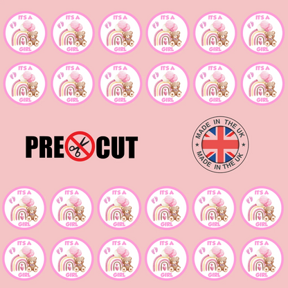 It's A Girl Baby Shower Pre-Cut Edible Wafer Cupcake Toppers Pack Of 24