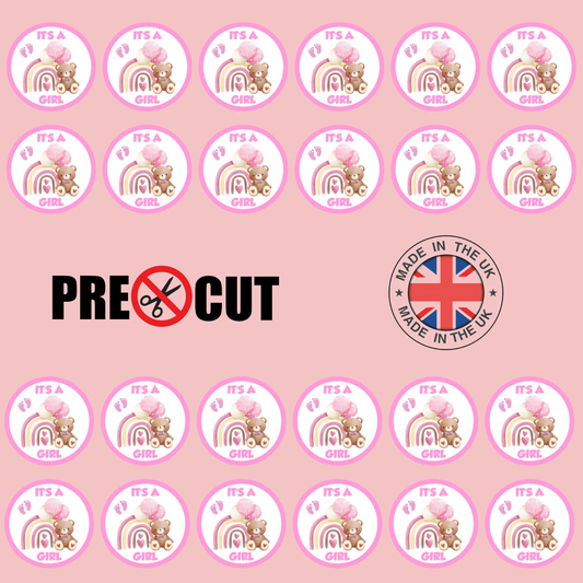 It's A Girl Baby Shower Pre-Cut Edible Wafer Cupcake Toppers Pack Of 24