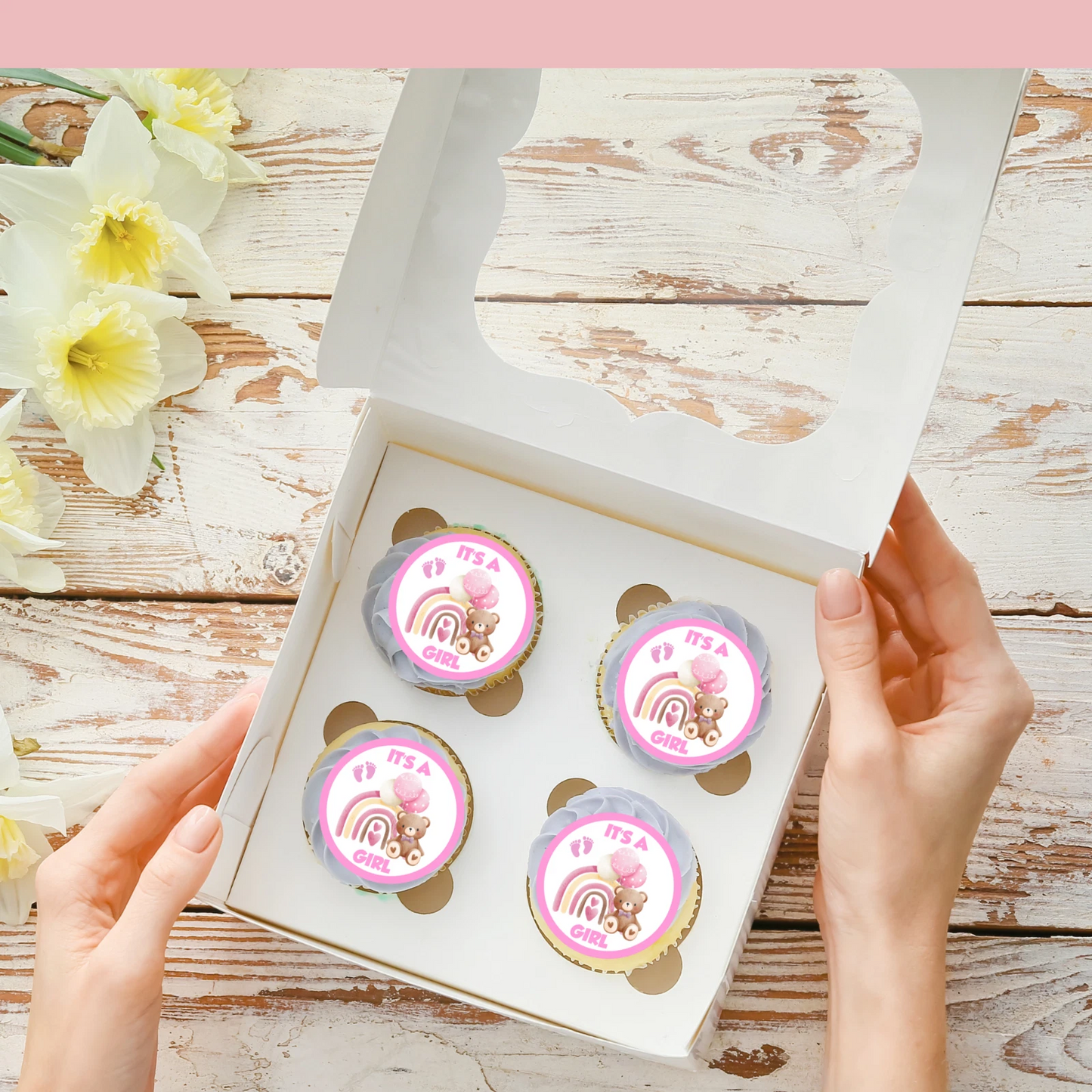 It's A Girl Baby Shower Pre-Cut Edible Wafer Cupcake Toppers Pack Of 24