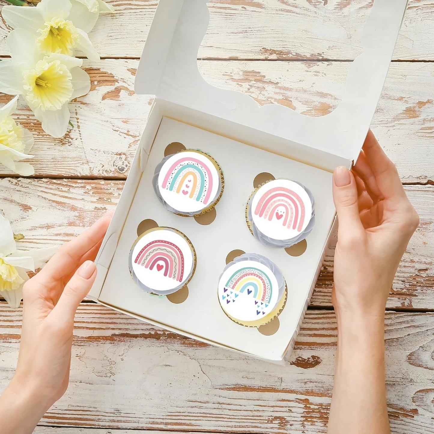 Boho Rainbow Pre-Cut Edible Wafer Cupcake Toppers Pack Of 24