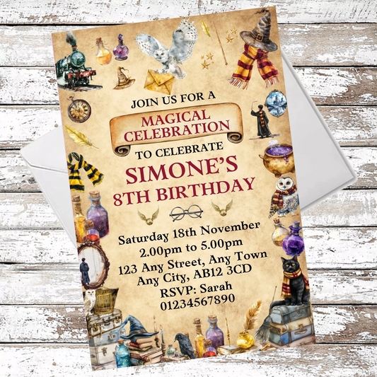 10 Personalised Harry Potter Wizard Party Invitations With Envelopes