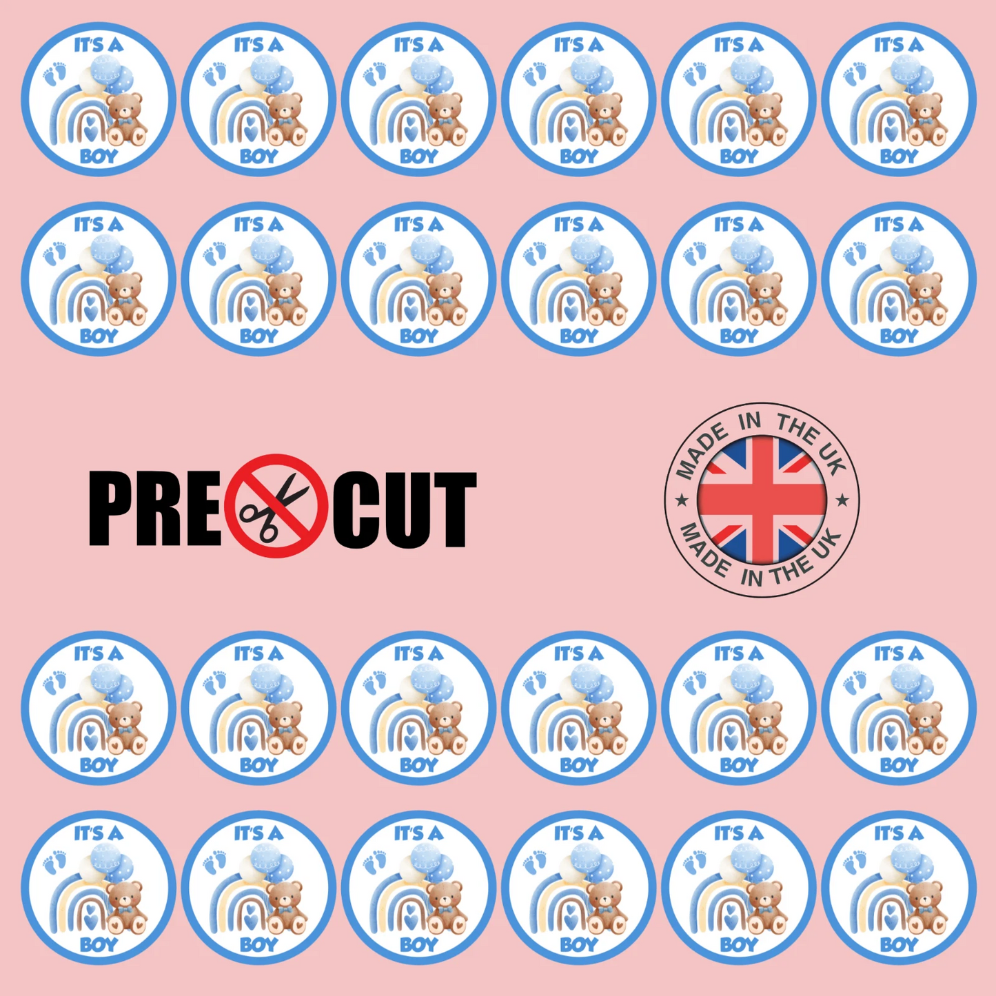 It's A Boy Baby Shower Pre-Cut Edible Wafer Cupcake Toppers Pack Of 24