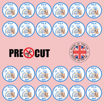 It's A Boy Baby Shower Pre-Cut Edible Wafer Cupcake Toppers Pack Of 24