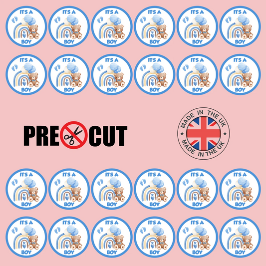 It's A Boy Baby Shower Pre-Cut Edible Wafer Cupcake Toppers Pack Of 24