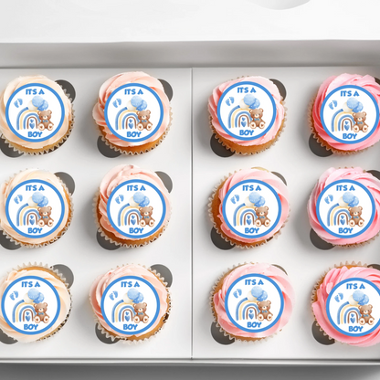 It's A Boy Baby Shower Pre-Cut Edible Wafer Cupcake Toppers Pack Of 24