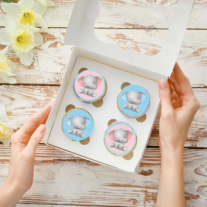 Baby Shower Pink & Blue Elephant Pre-Cut Edible Wafer Cupcake Toppers Pack Of 22