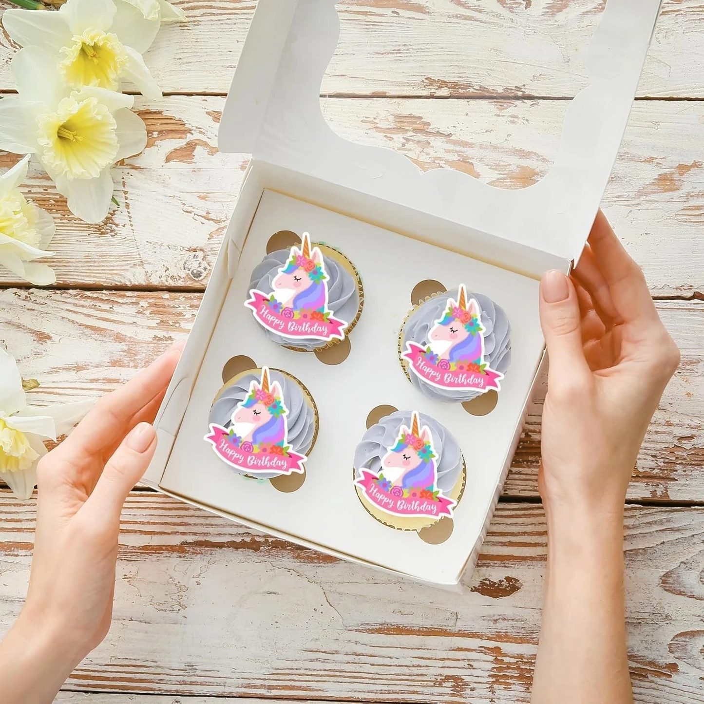 Unicorn Happy Birthday Pre-Cut Edible Wafer Cupcake Toppers Pack Of 22