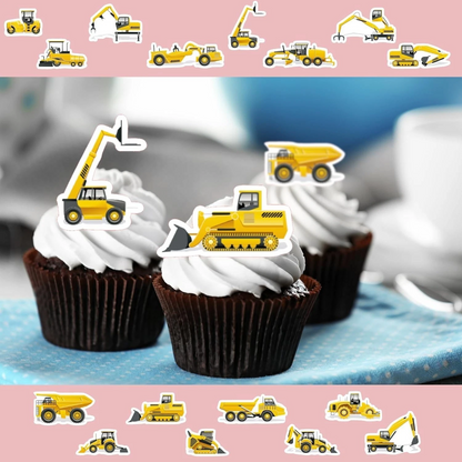 Construction Digger Pre-Cut Edible Wafer Cupcake Toppers Pack Of 16