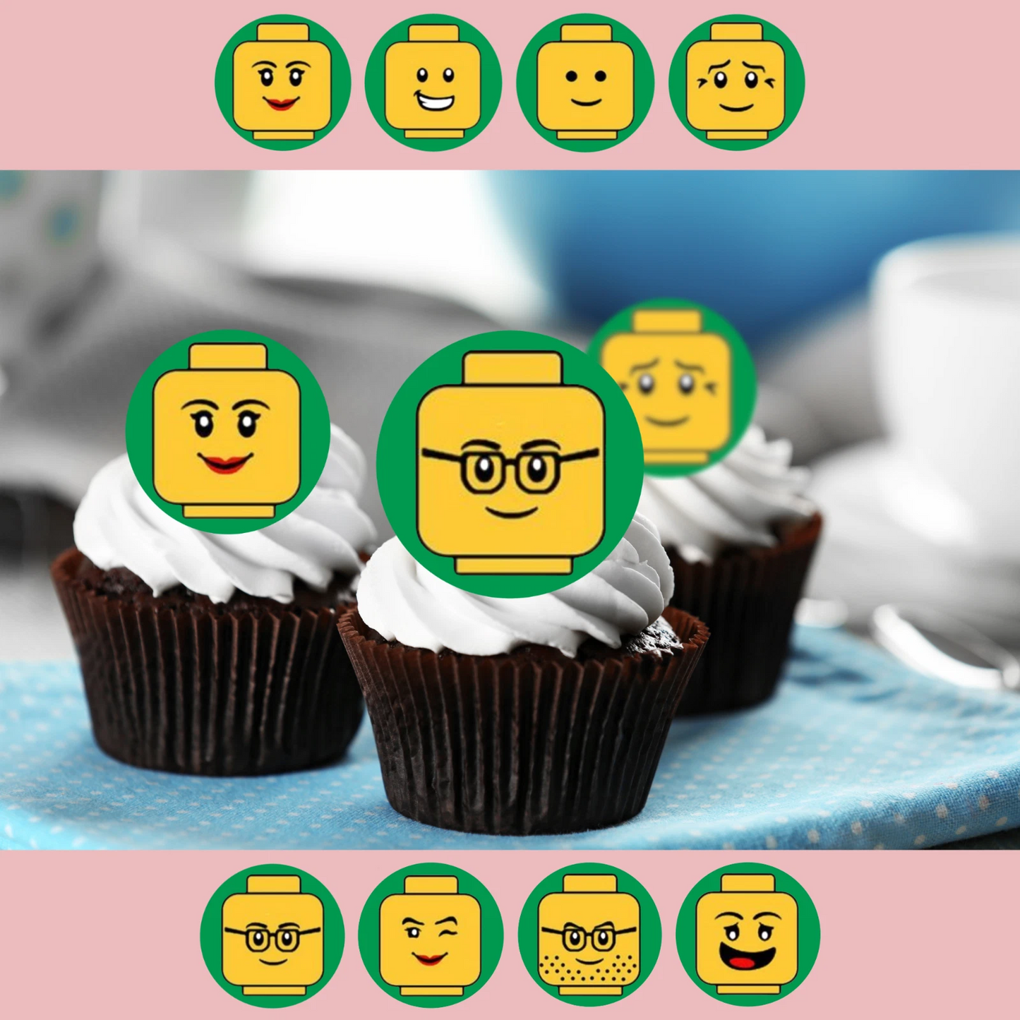 Mini Figure Heads Pre-Cut Edible Wafer Cupcake Toppers Pack Of 24