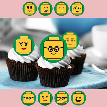 Mini Figure Heads Pre-Cut Edible Wafer Cupcake Toppers Pack Of 24