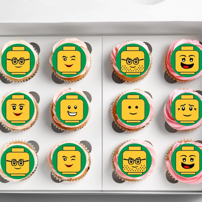 Mini Figure Heads Pre-Cut Edible Wafer Cupcake Toppers Pack Of 24