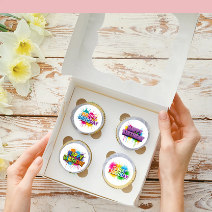 Happy Birthday Colourful Pre-Cut Edible Wafer Cupcake Toppers Pack Of 24