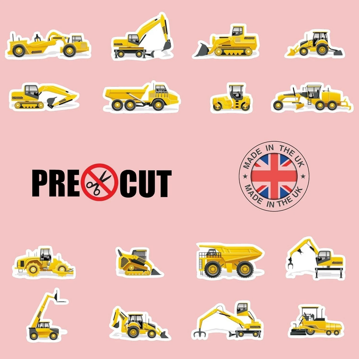 Construction Digger Pre-Cut Edible Wafer Cupcake Toppers Pack Of 16