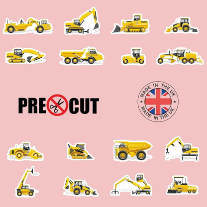 Construction Digger Pre-Cut Edible Wafer Cupcake Toppers Pack Of 16