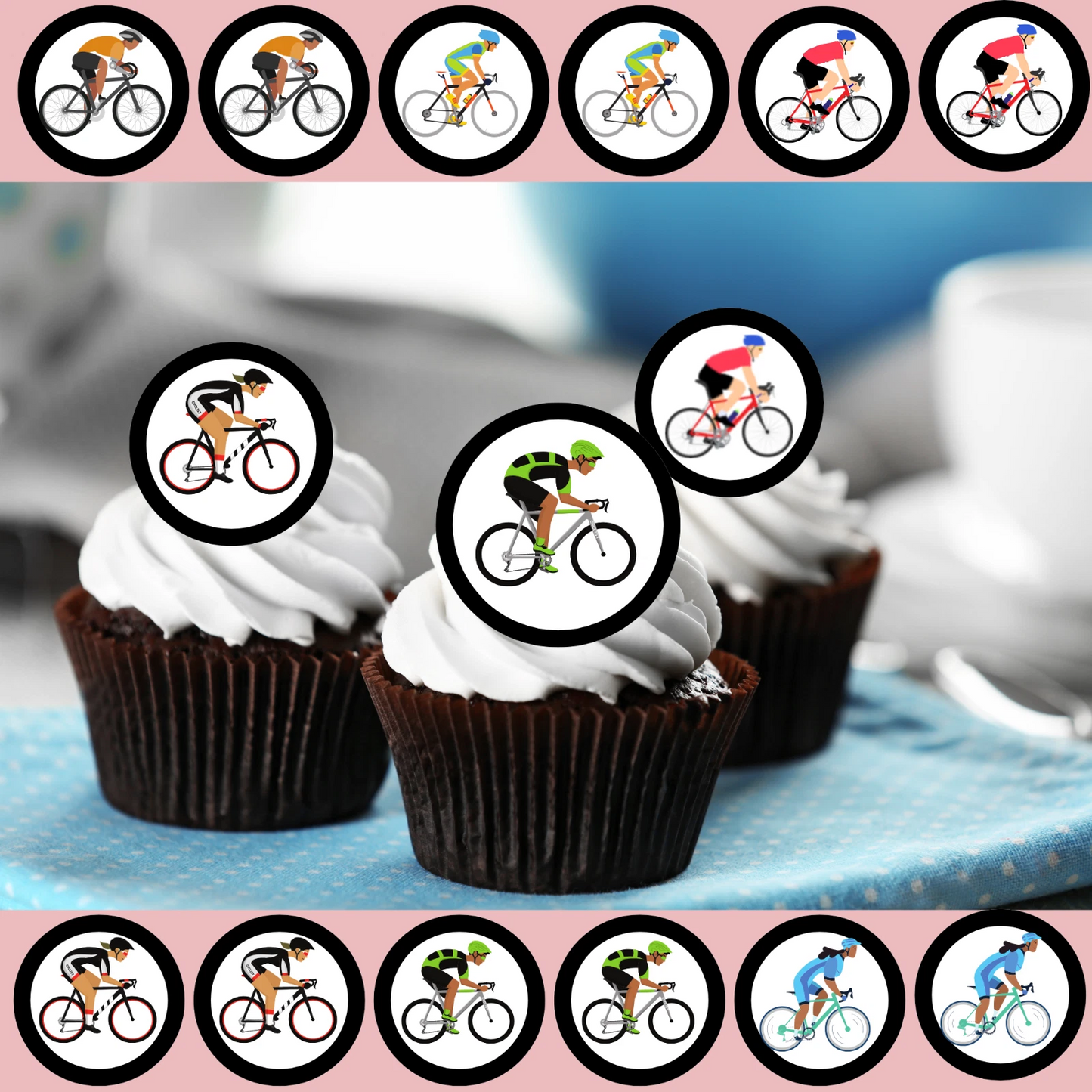 Cyclist Pre-Cut Edible Wafer Cupcake Toppers Pack Of 24
