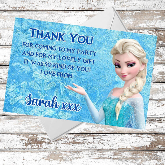 10 Personalised Frozen Elsa Thank You Cards With Envelopes