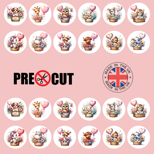 Cute Animals Happy Birthday Pre-Cut Edible Wafer Cupcake Toppers Pack Of 24