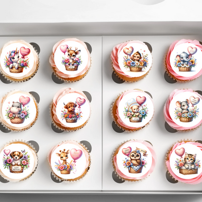 Cute Animals Happy Birthday Pre-Cut Edible Wafer Cupcake Toppers Pack Of 24