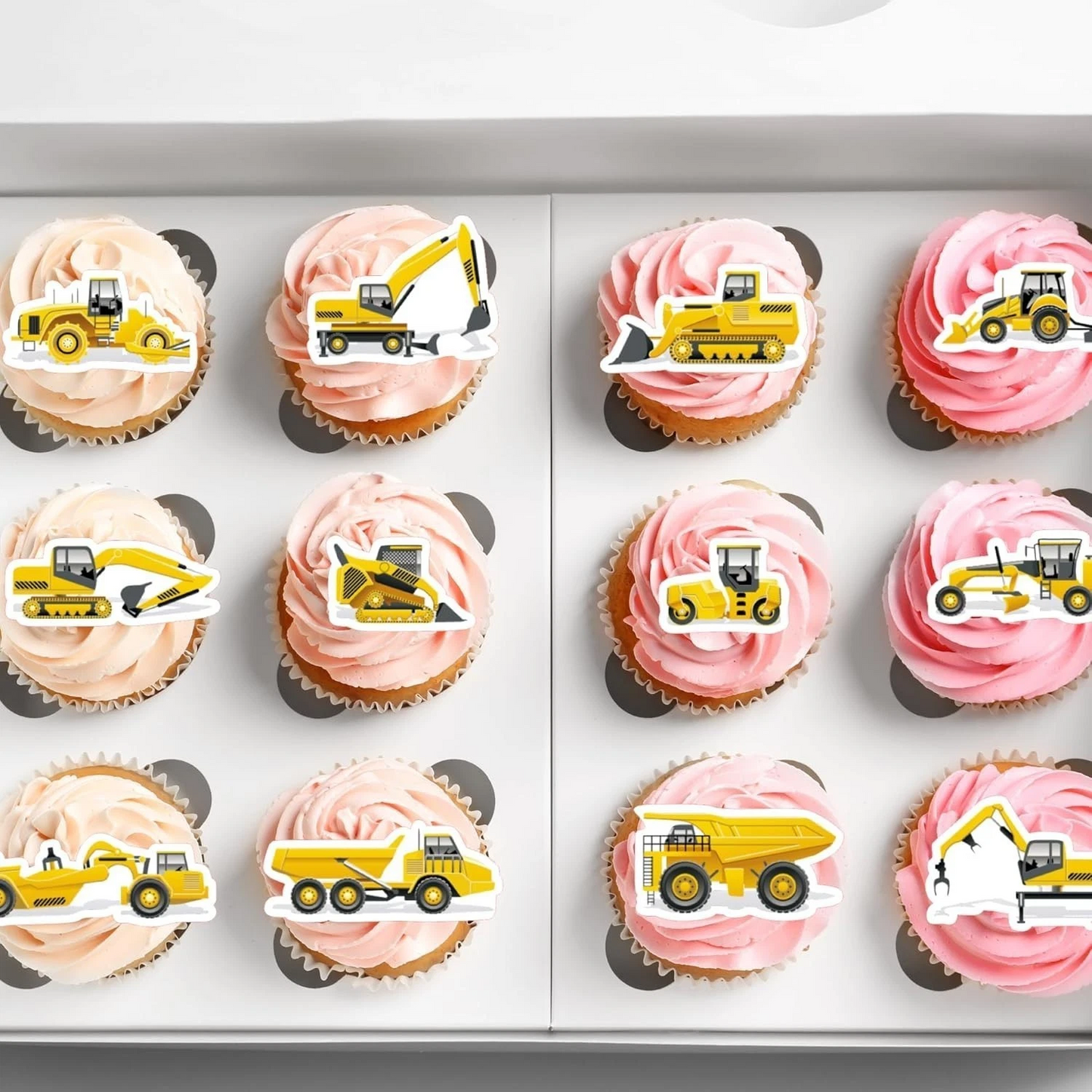 Construction Digger Pre-Cut Edible Wafer Cupcake Toppers Pack Of 16