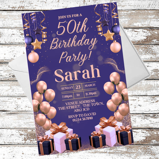 10 Personalised Purple Party Any Age Invitations With Envelopes