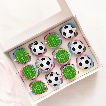 Football & Pitch Pre-Cut Edible Wafer Cupcake Toppers Pack Of 24