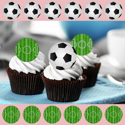 Football & Pitch Pre-Cut Edible Wafer Cupcake Toppers Pack Of 24
