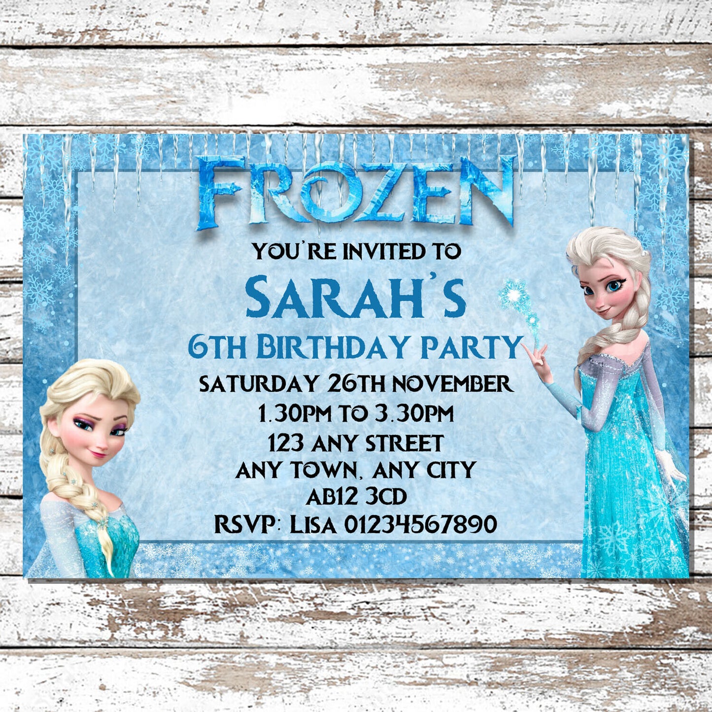 10 Personalised Frozen Elsa Party Invitations With Envelopes