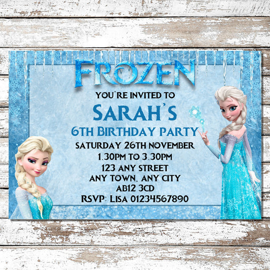 10 Personalised Frozen Elsa Party Invitations With Envelopes